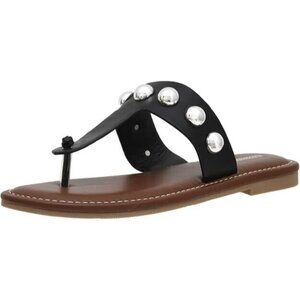 CUSHIONAIRE Women's Cindy Studded Thong Silver Stud Sandal Comfort Foam size 6.5